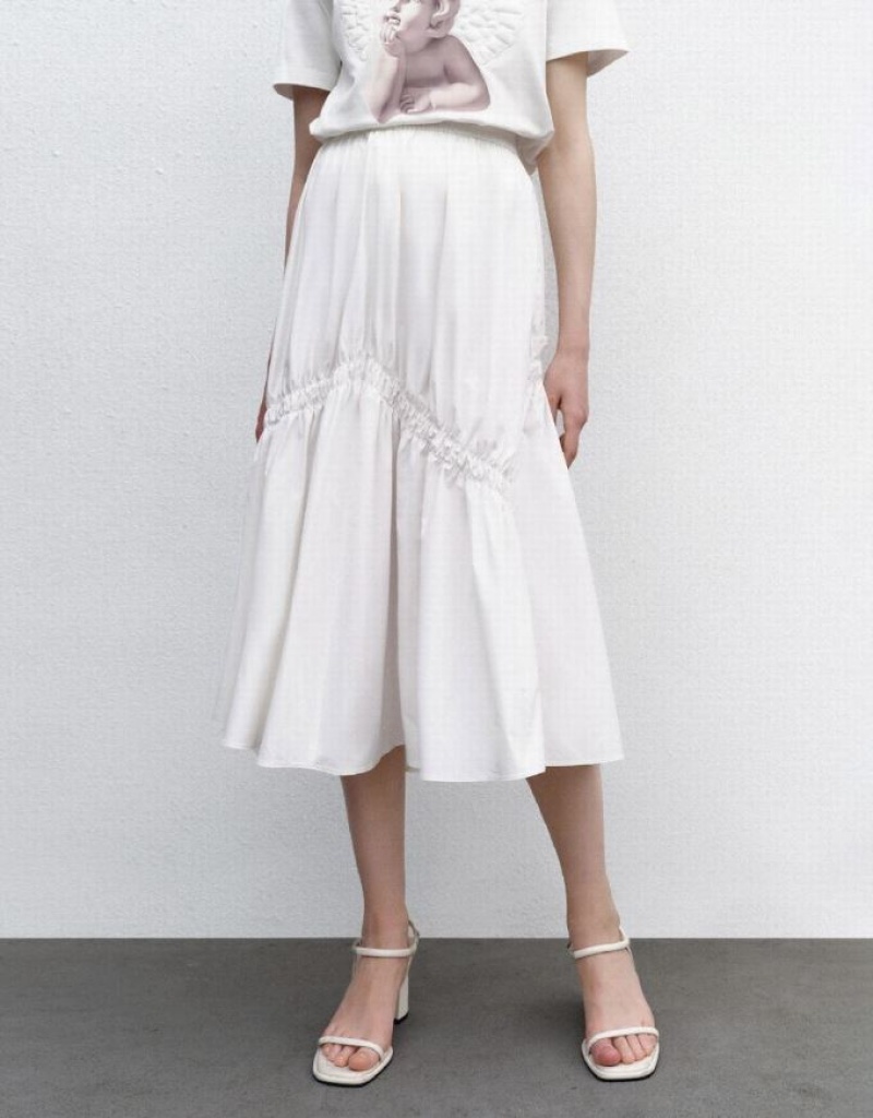 Urban Revivo Elastic Waist Maxi A-Line Women's Skirts White | FGAPOQH-08