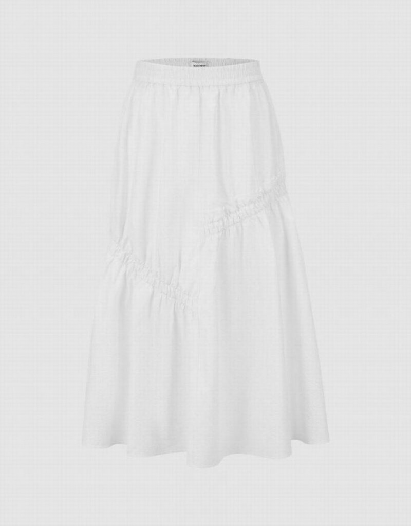 Urban Revivo Elastic Waist Maxi A-Line Women\'s Skirts White | FGAPOQH-08