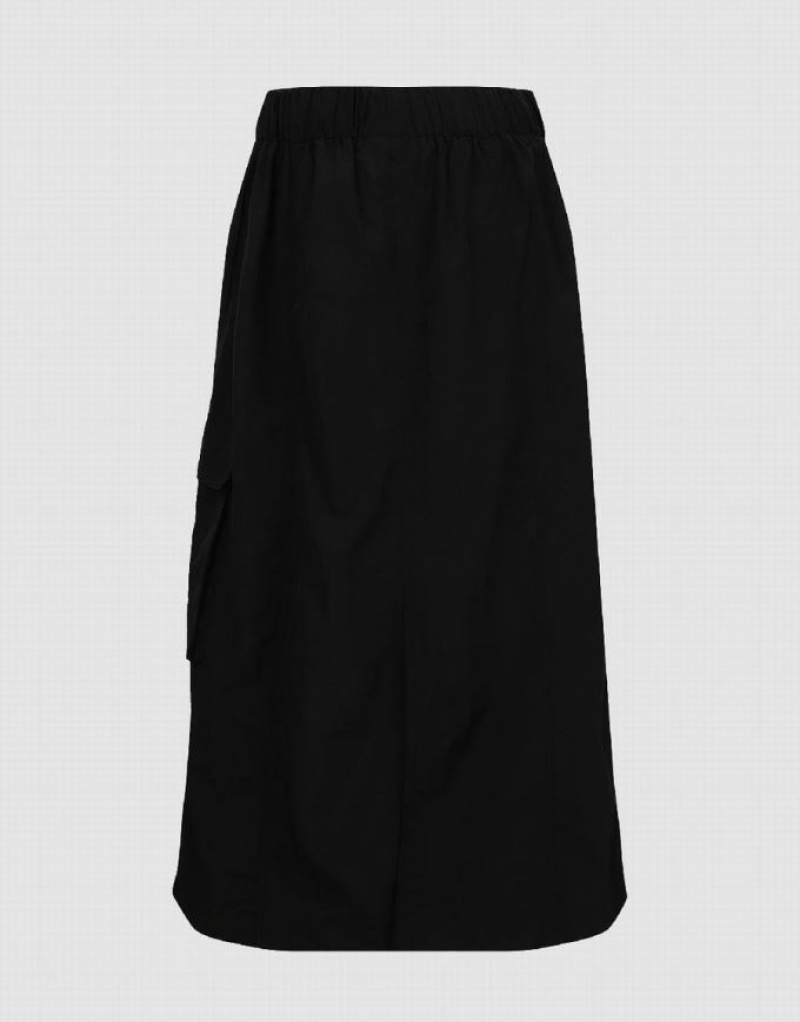 Urban Revivo Elastic Waist Midi A-Line Women's Skirts Black | UMNSKLZ-23