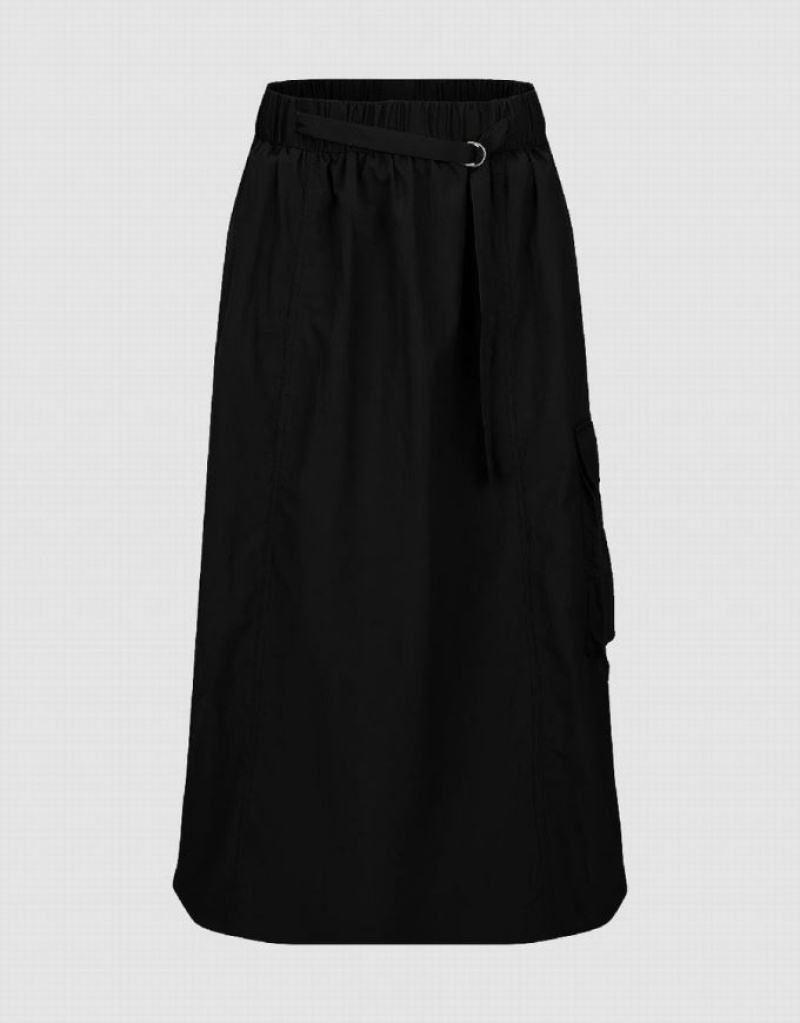 Urban Revivo Elastic Waist Midi A-Line Women\'s Skirts Black | UMNSKLZ-23