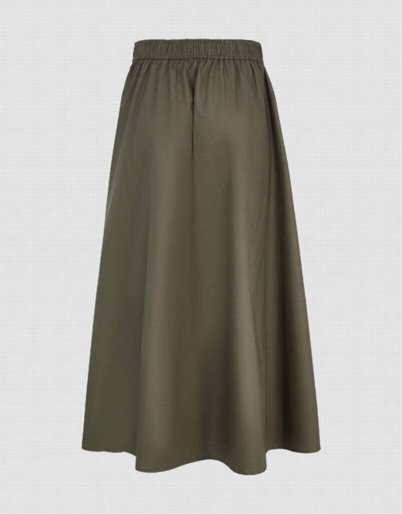 Urban Revivo Elastic Waist Midi A-Line Women's Skirts Green | BNVIRHL-76