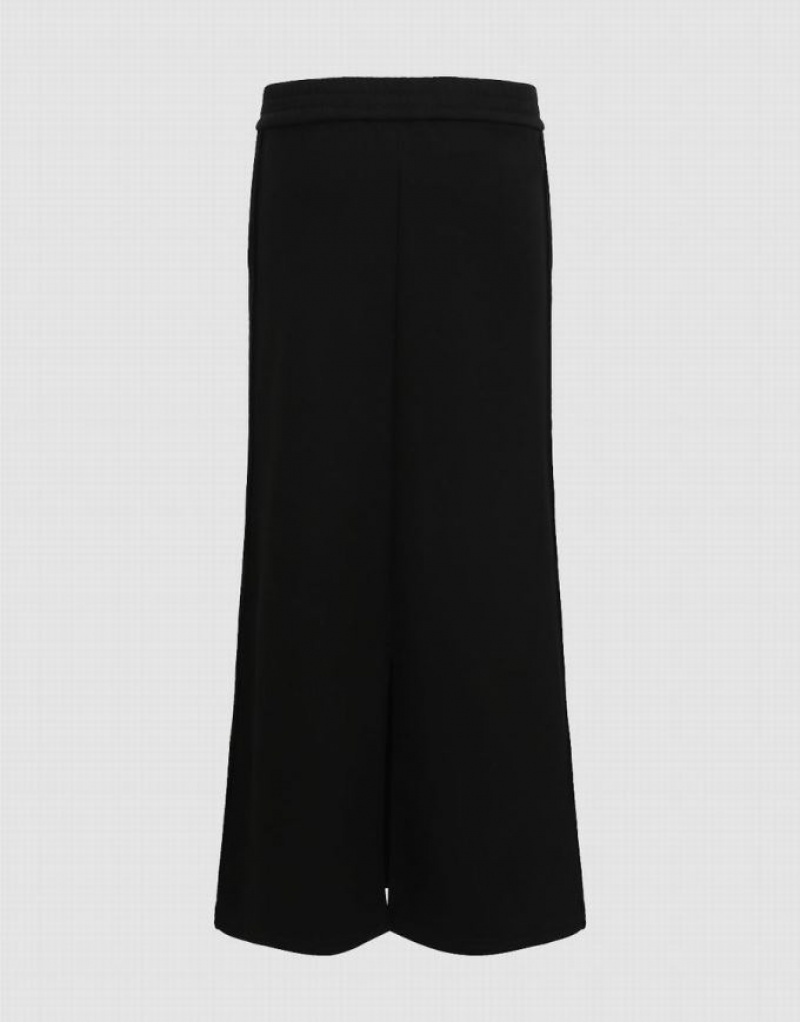 Urban Revivo Elastic Waist Midi Straight Women's Skirts Black | WDQANHP-09