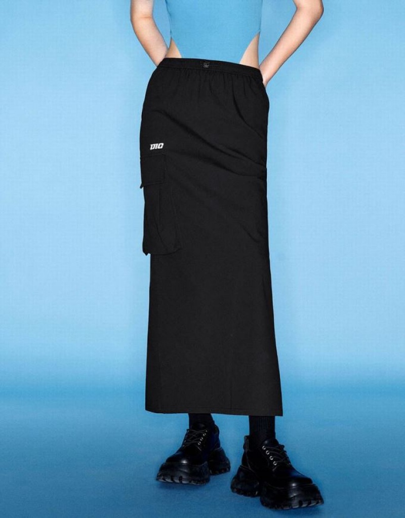 Urban Revivo Elastic Waist Midi Straight Women's Skirts Black | TQKGVEJ-48