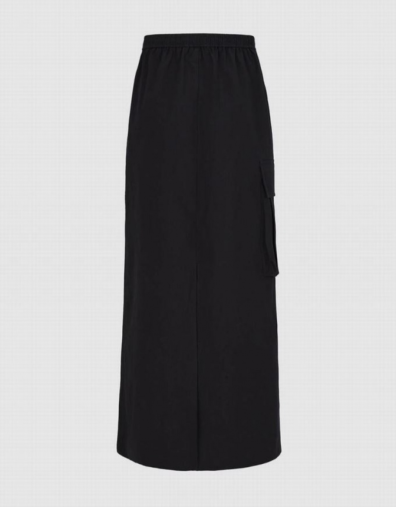 Urban Revivo Elastic Waist Midi Straight Women's Skirts Black | TQKGVEJ-48