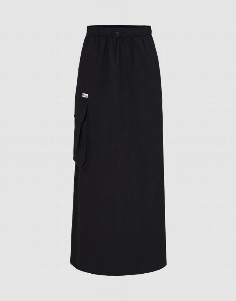 Urban Revivo Elastic Waist Midi Straight Women\'s Skirts Black | TQKGVEJ-48