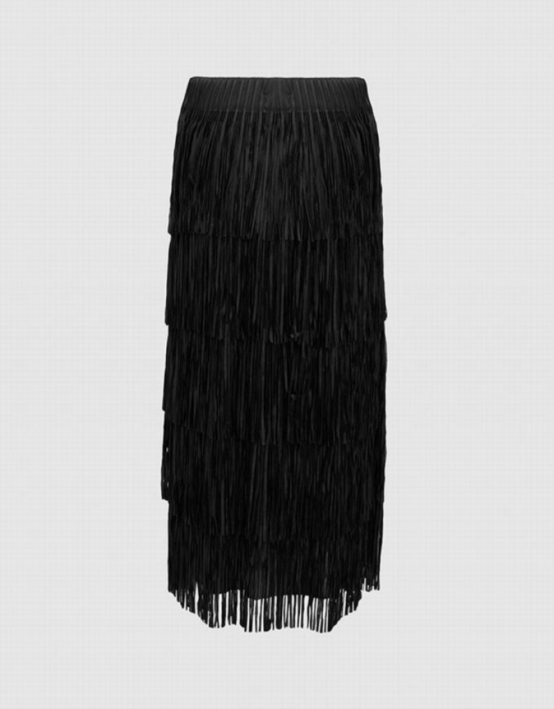 Urban Revivo Elastic Waist Midi Straight Women's Skirts Black | QPVCLWG-60