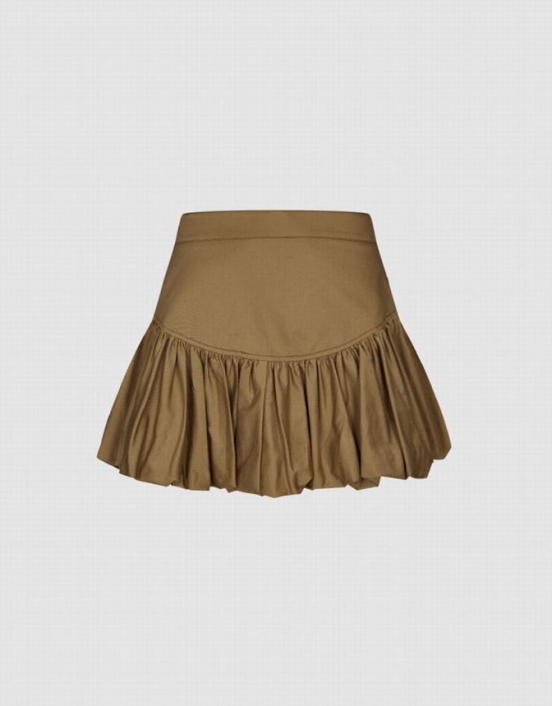 Urban Revivo Elastic Waist Mini A-Line Women's Skirts Brown | IQEPRFJ-45