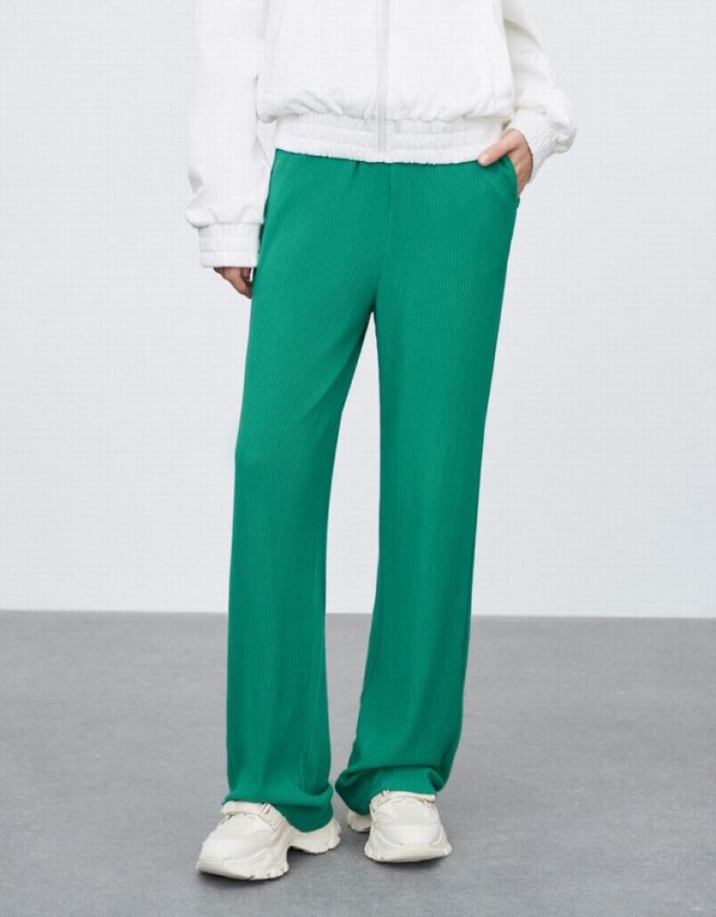 Urban Revivo Elastic Waist Straight Women's Pants Green | JTORYKB-37