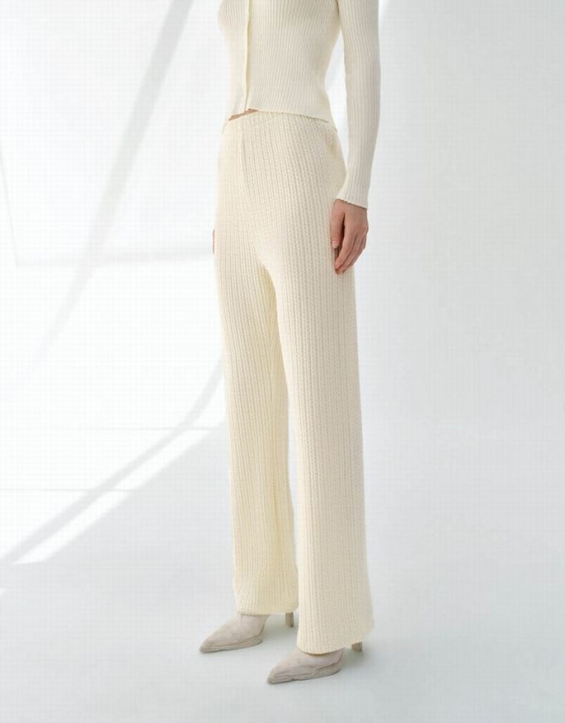 Urban Revivo Elastic Waist Wide-Leg Women's Pants White | SYWARED-58