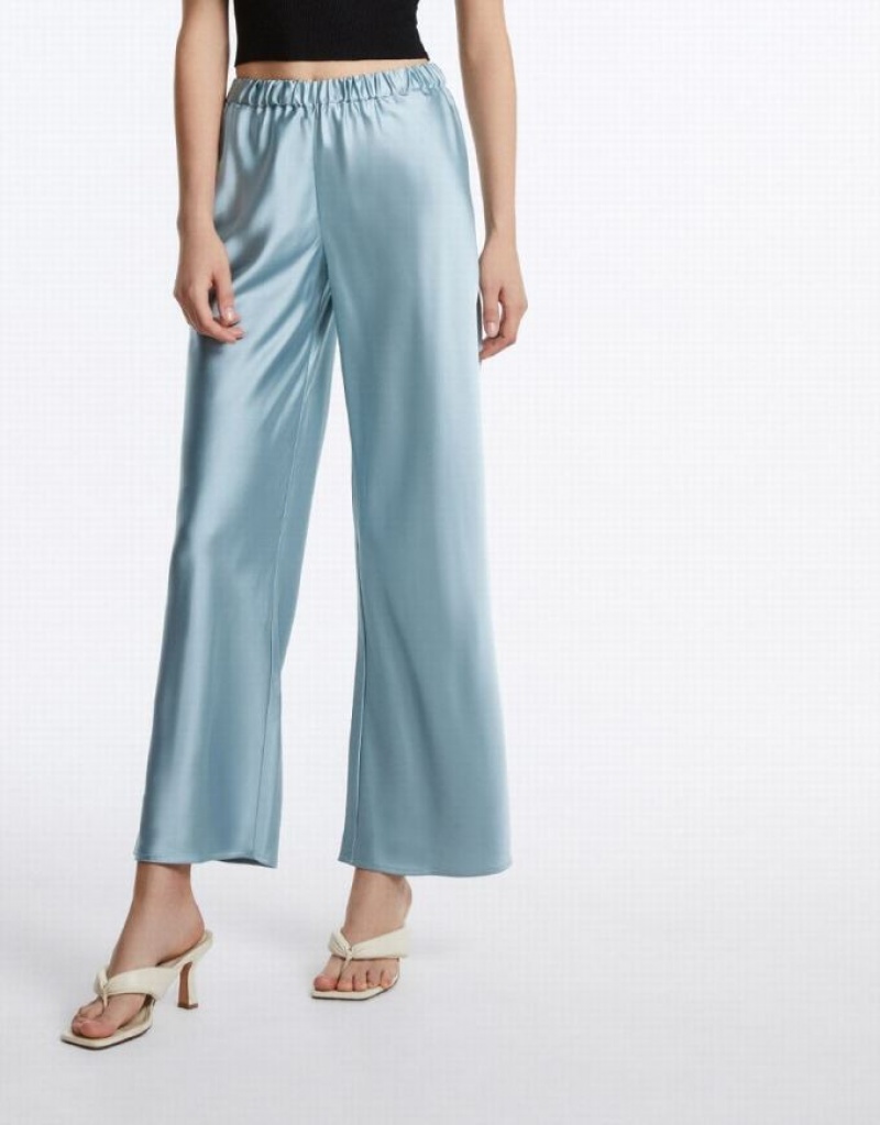 Urban Revivo Elastic Waist Wide Leg Women's Pants Blue | CVSZAMW-70