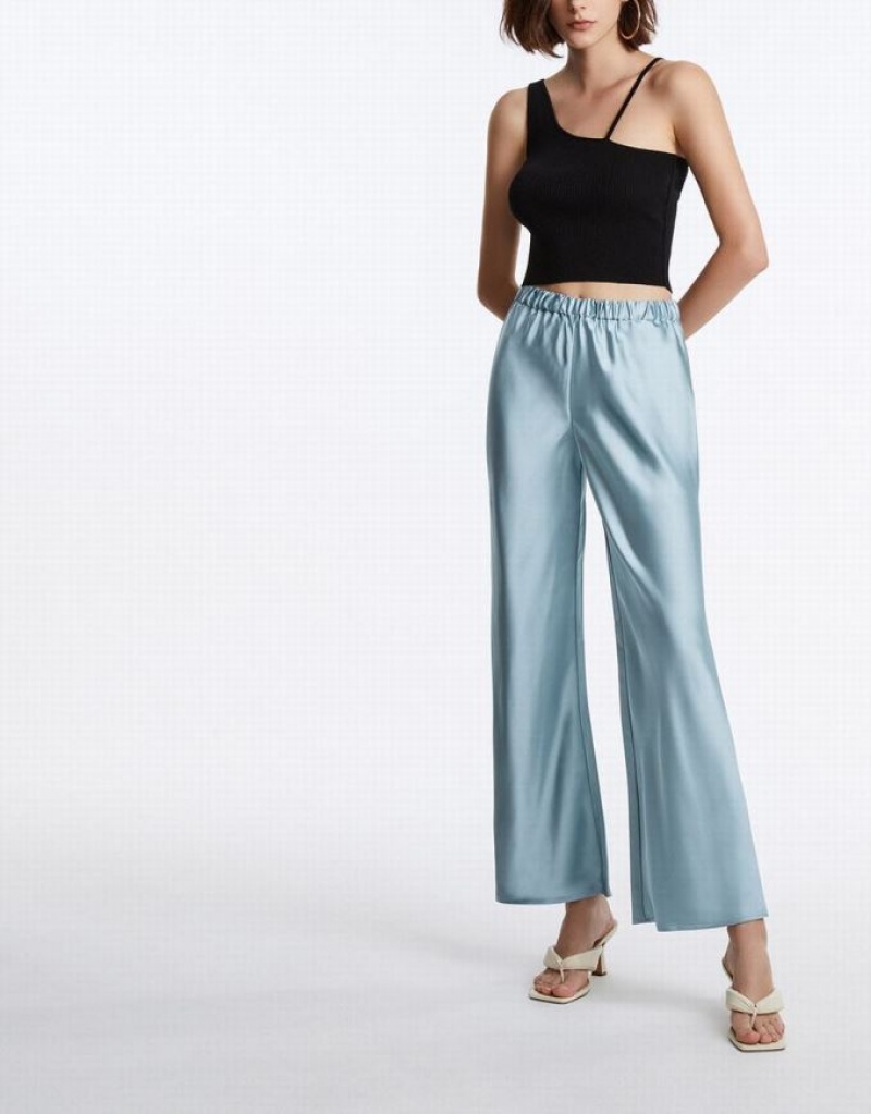 Urban Revivo Elastic Waist Wide Leg Women's Pants Blue | CVSZAMW-70