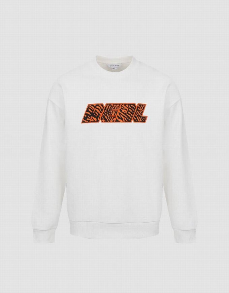 Urban Revivo Embossed Crew Neck Men's Sweatshirts White | ZPQDOXE-15