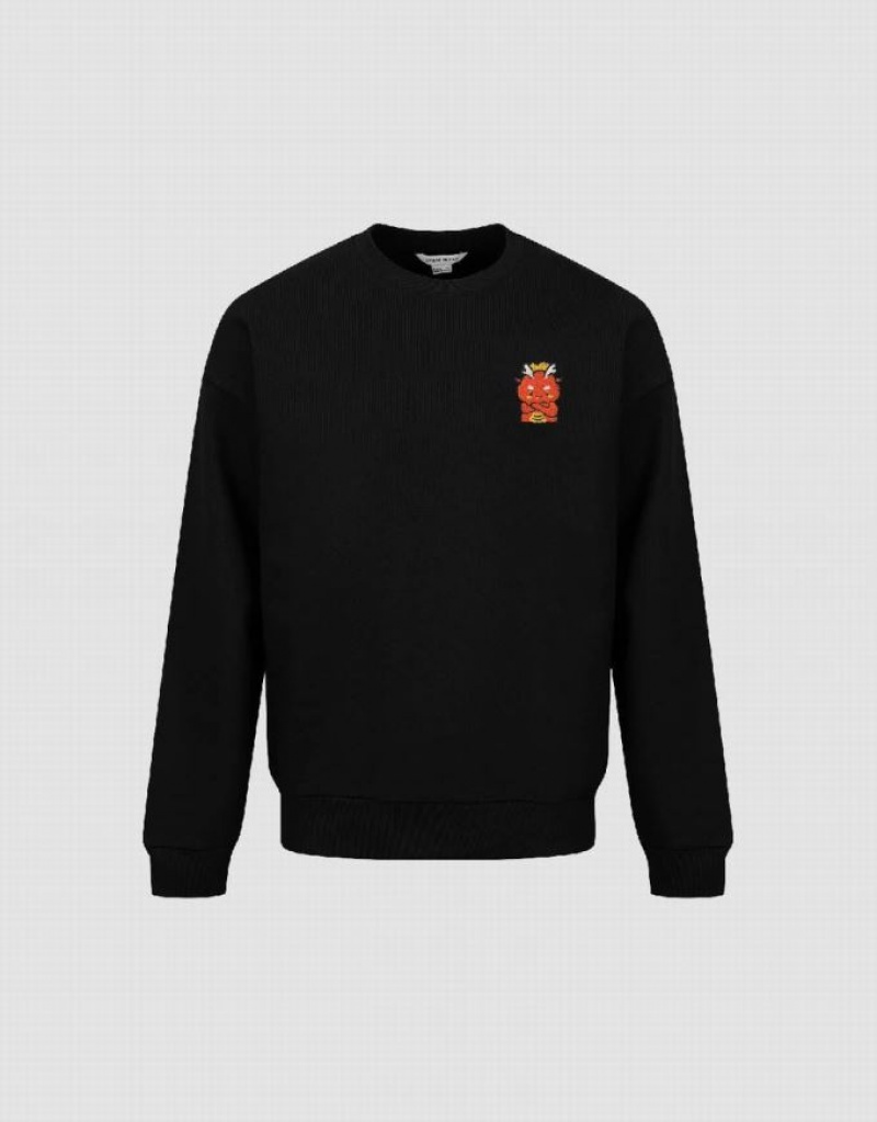 Urban Revivo Embossed Crew Neck Men's Sweatshirts Black | IBHURXC-35