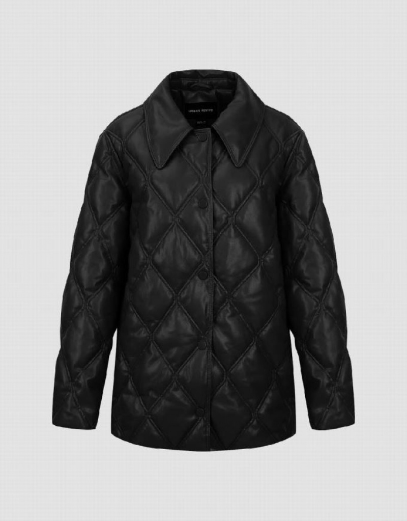 Urban Revivo Embossed Straight Padded Women's Coats Black | BFOUWXL-75