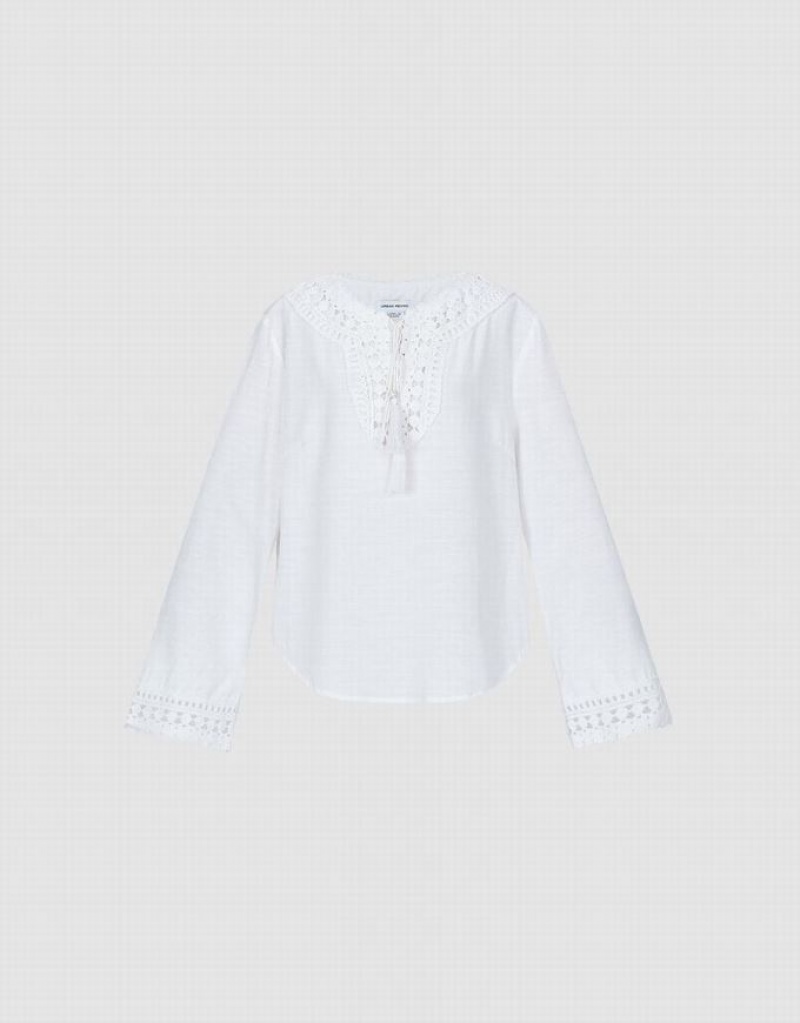 Urban Revivo Embroidered Women's Blouse White | KDCGUTN-90