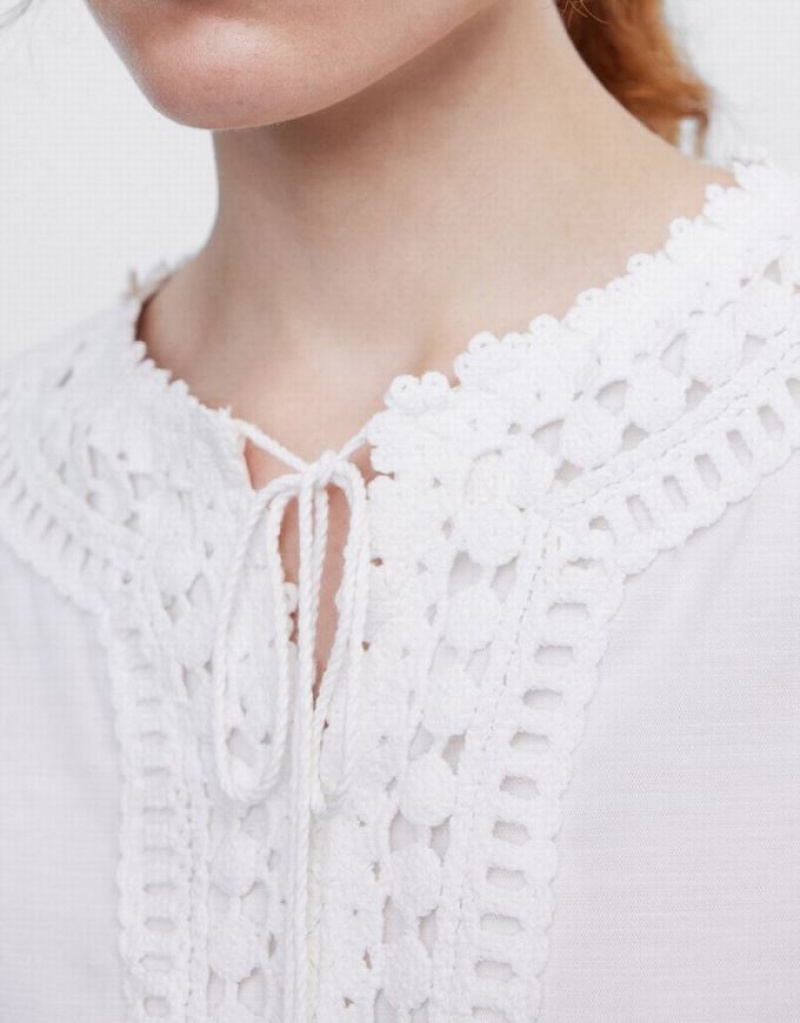 Urban Revivo Embroidered Women's Blouse White | KDCGUTN-90