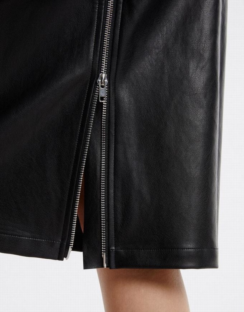 Urban Revivo Faux Leather Women's Skirts Black | LDRHVYC-04