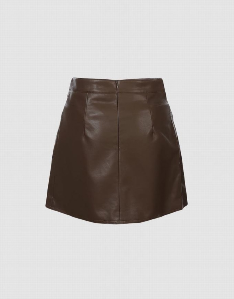 Urban Revivo Faux Leather Wrapped Women's Skirts Brown | GDEHYTZ-78