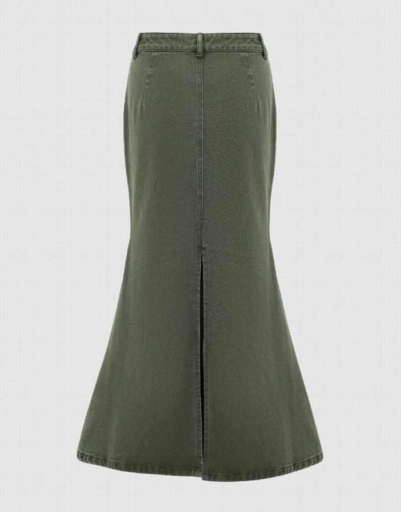 Urban Revivo Fishtail Women's Denim Skirt Green | ITSCAUX-32