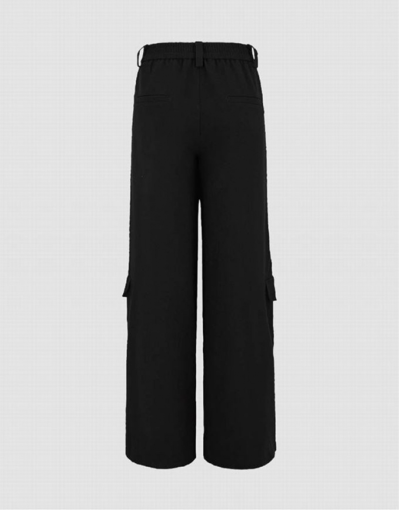 Urban Revivo Flap Pocket Wide Leg Women's Pants Black | ETSUPNB-83