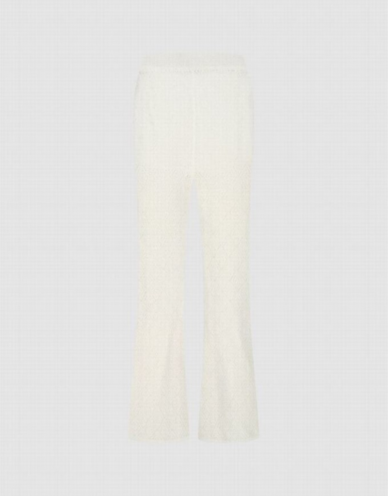 Urban Revivo Flare Knitted Women's Pants White | EBLZTFN-56