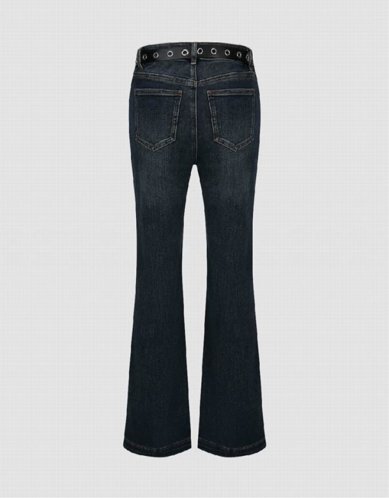 Urban Revivo Flare With Belt Women's Jeans Blue | MQLACHV-16