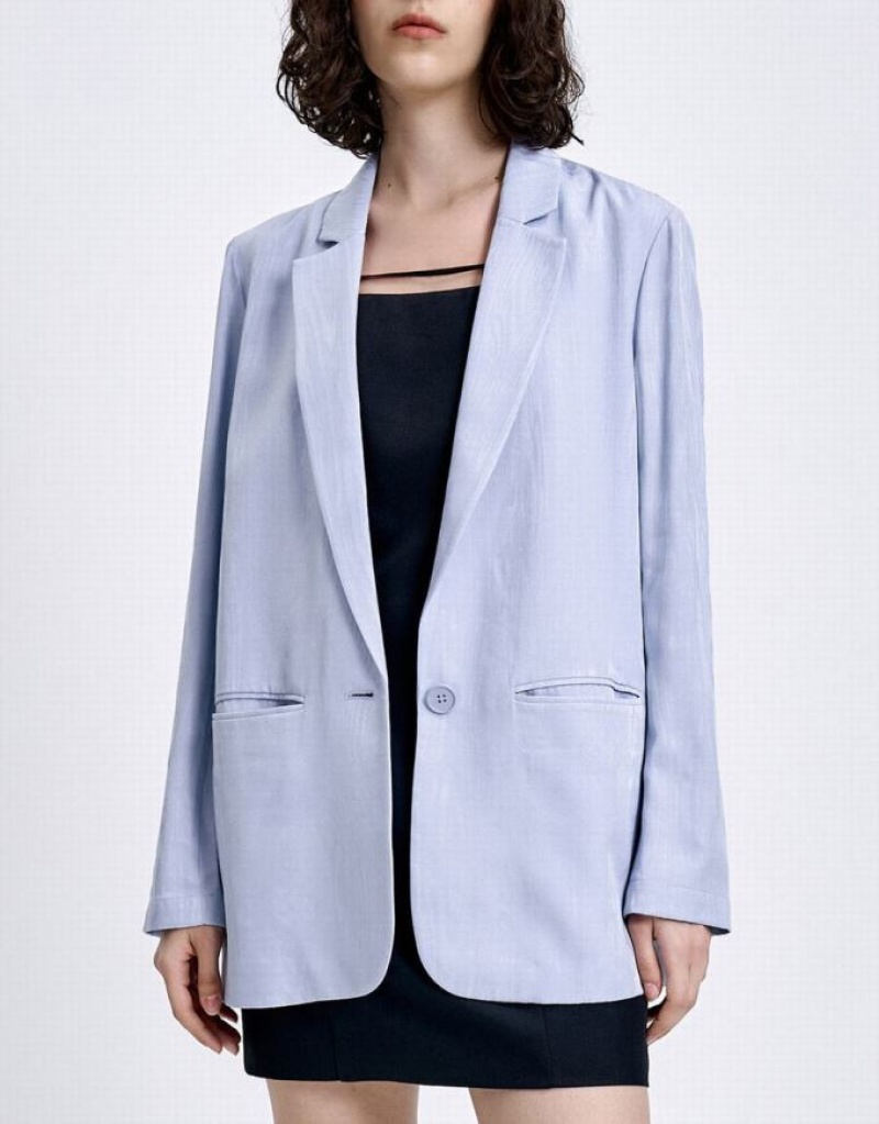 Urban Revivo Floral Jacquard Single Breasted Women's Blazers Blue | XDSJZBU-17