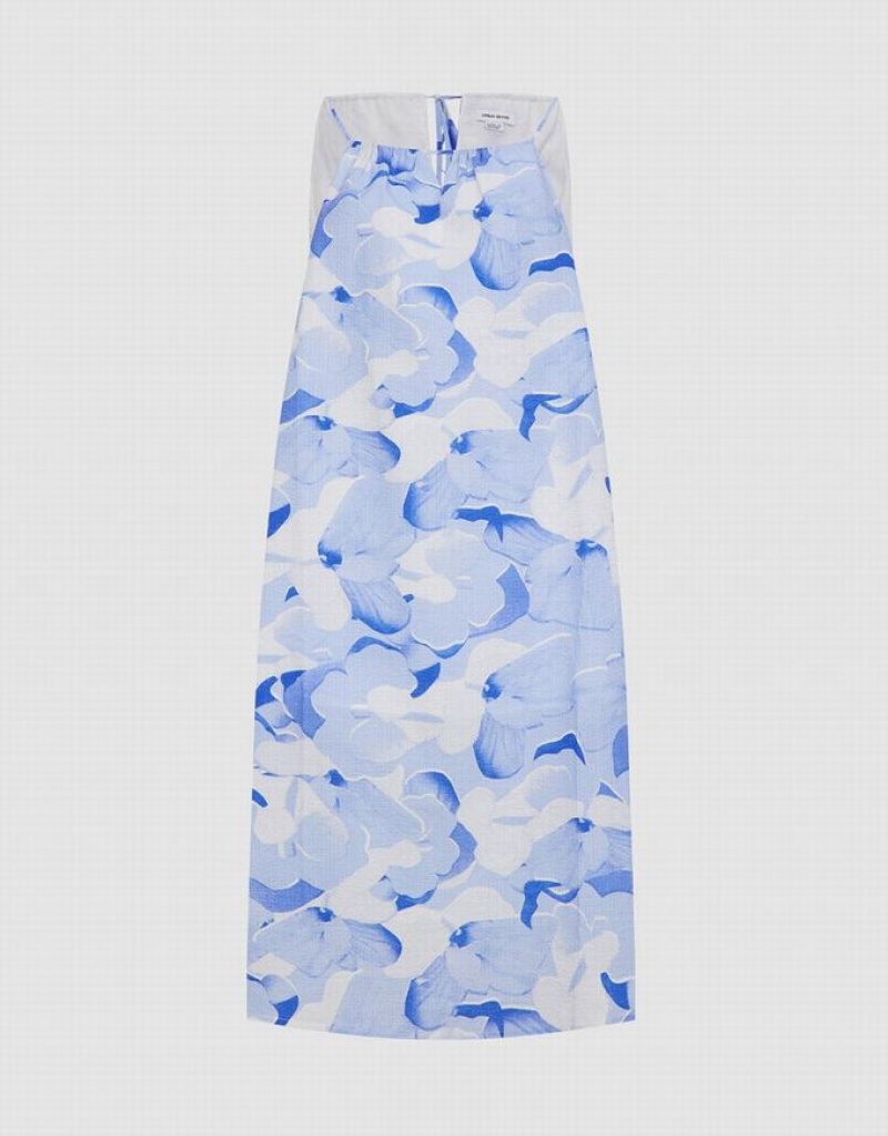 Urban Revivo Floral Print Cami Midi Sundress Women\'s Midi Dress Blue | UTEDMIJ-90