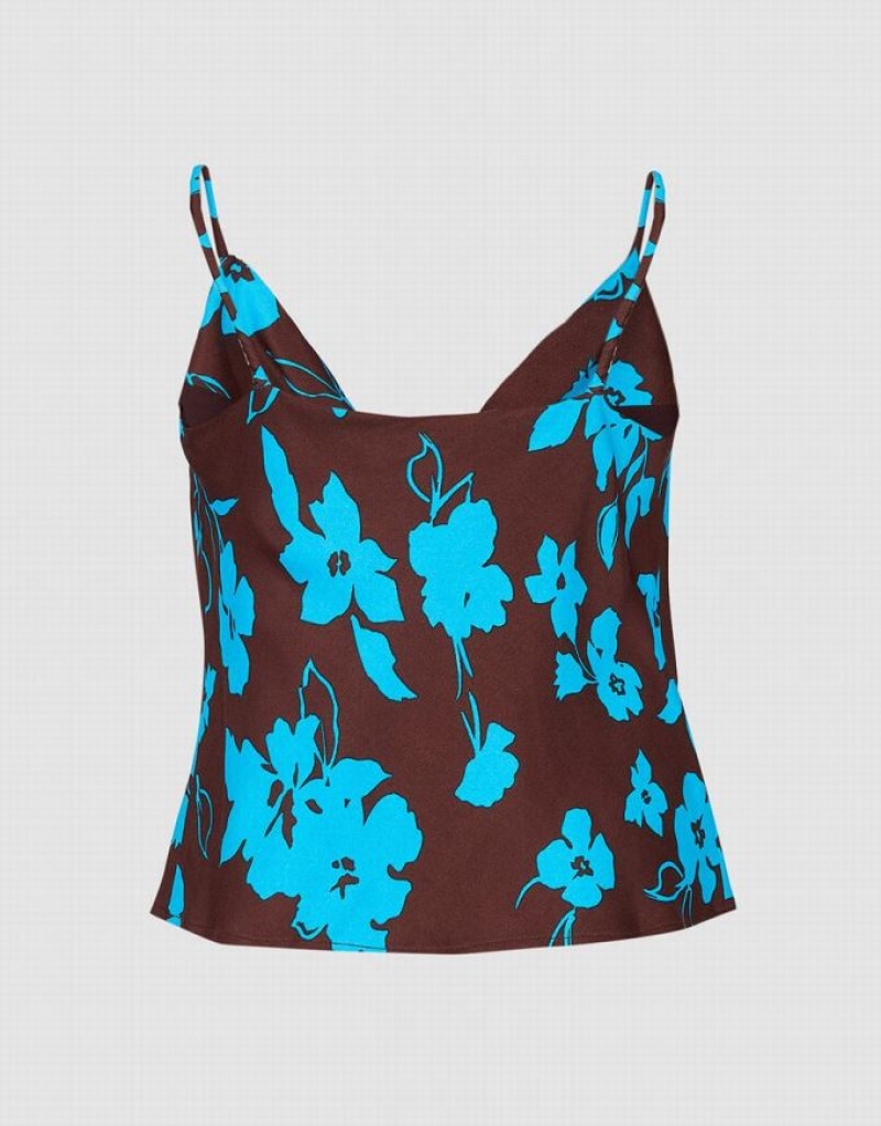 Urban Revivo Floral Print Cowl Neck Women's Camisole Brown / Blue | AGZHKMB-26