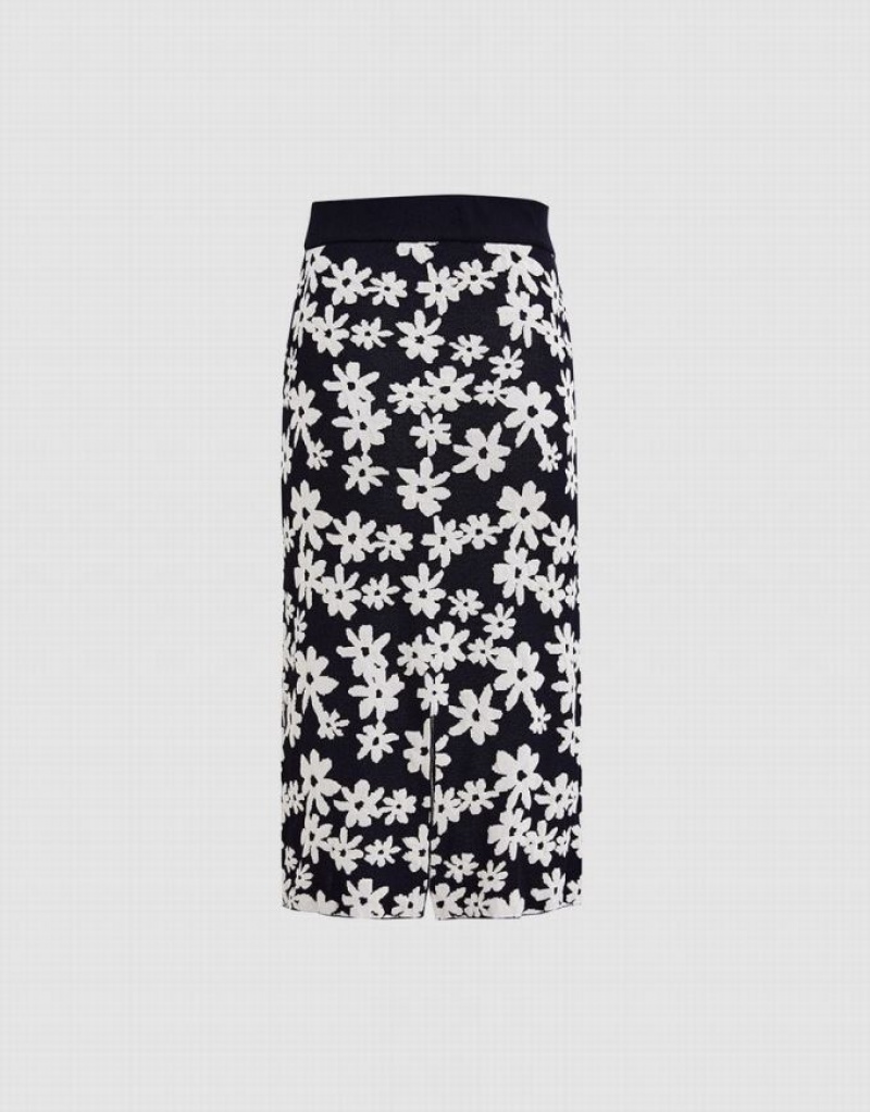 Urban Revivo Floral Print Knit Women's Skirts Black | QWOPBRU-74