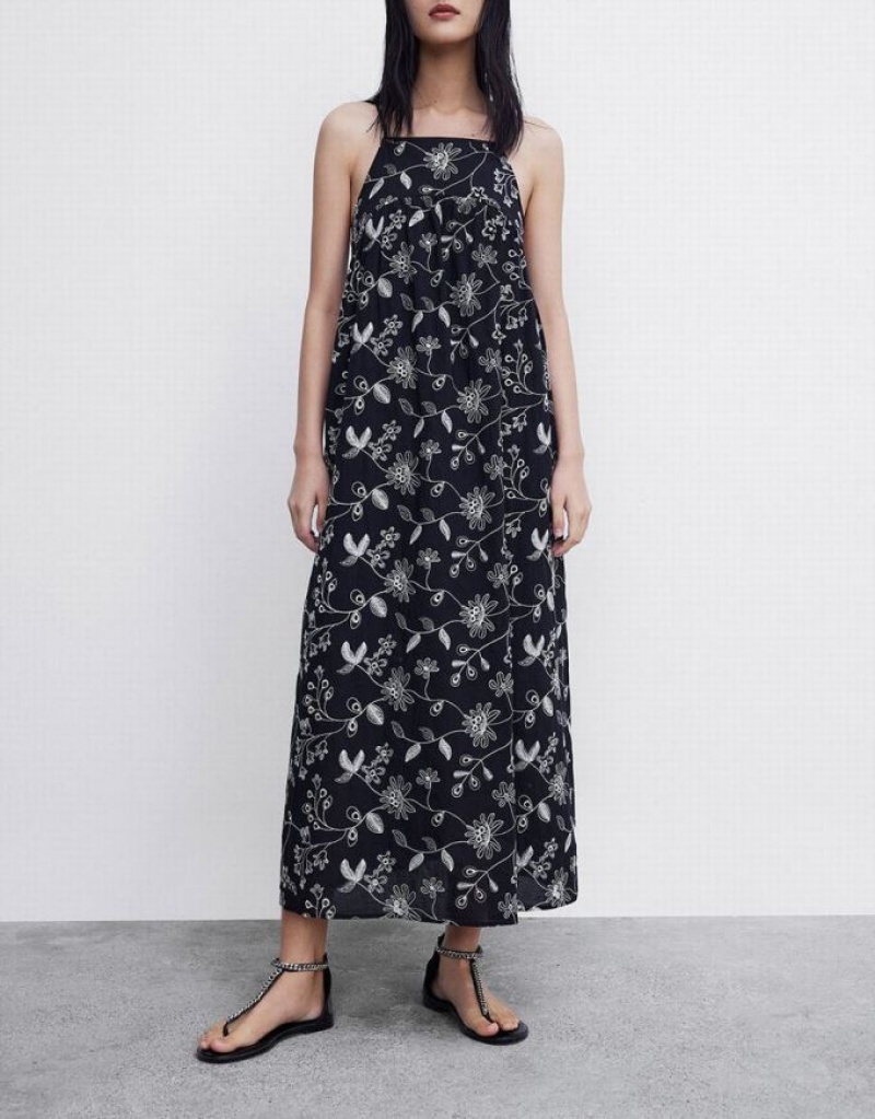 Urban Revivo Floral Sleeveless Midi Women's Midi Dress Black | BUFDHJG-14