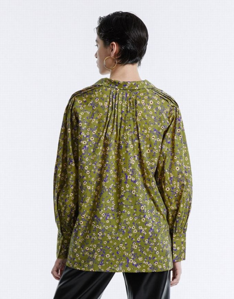 Urban Revivo Floral Tie Front Women's Blouse Green | PANTGQU-12