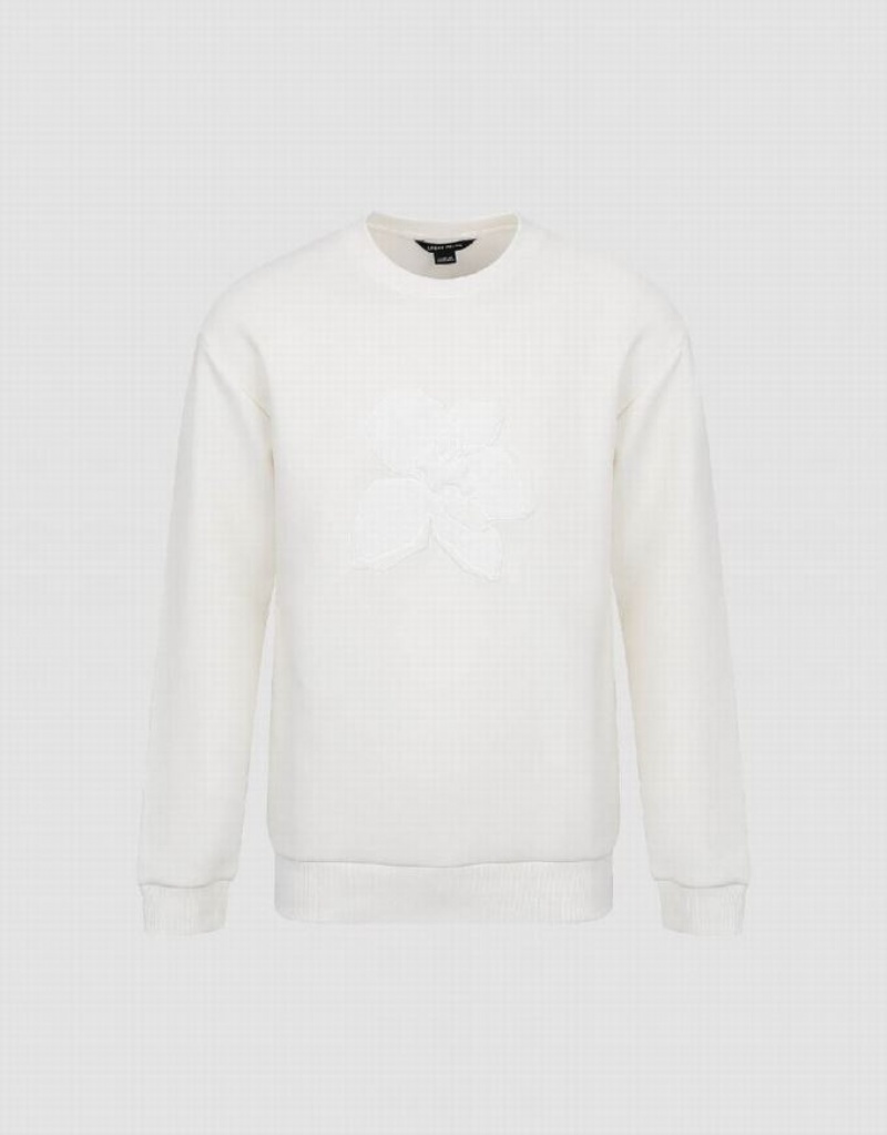 Urban Revivo Flower Embosseed Men's Sweatshirts White | JBHRSQO-97