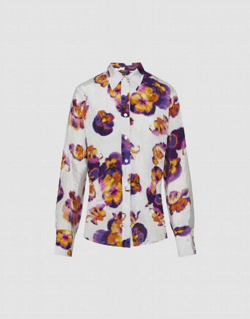 Urban Revivo Flower Printed Button Up Women's Shirts Purple | DTSFOQP-34