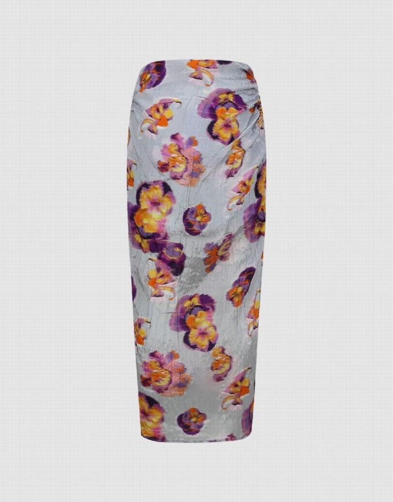 Urban Revivo Flower Printed Straight Women's Skirts Multicolor | RGVYPXO-17