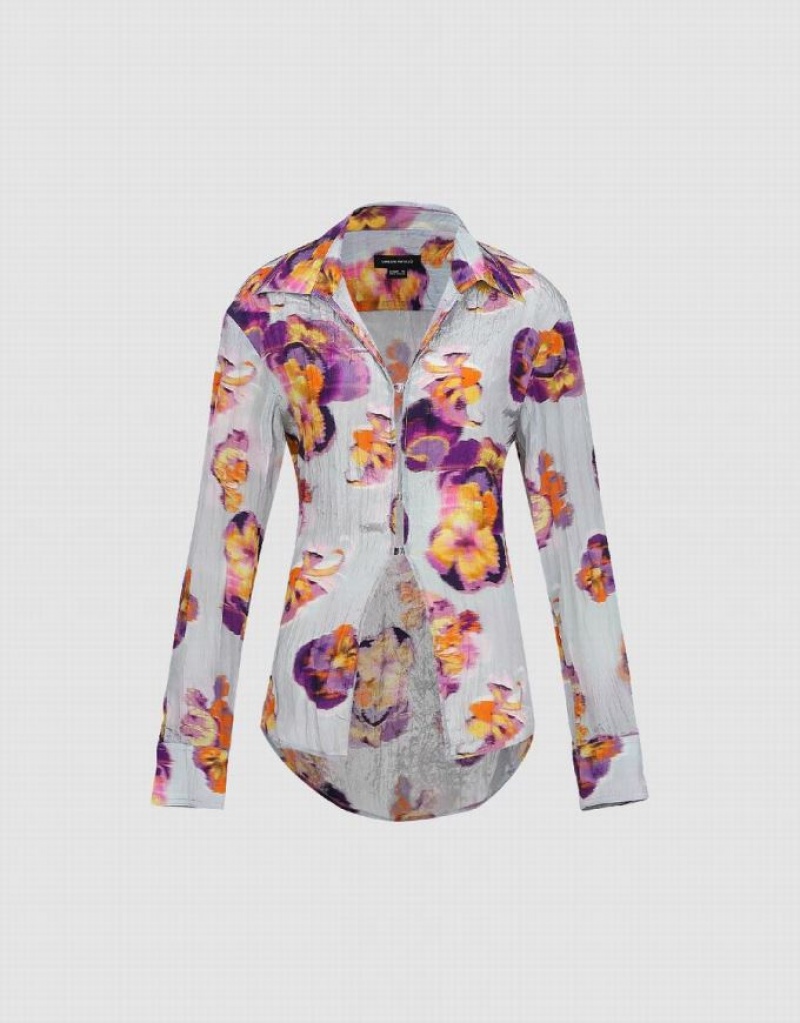 Urban Revivo Flower Printed Women's Shirts Blue | OEGZBHP-86