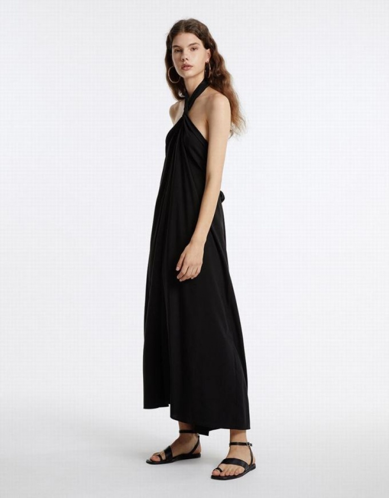 Urban Revivo Flowy Halter Women's Casual Dress Black | KPCTRUG-56