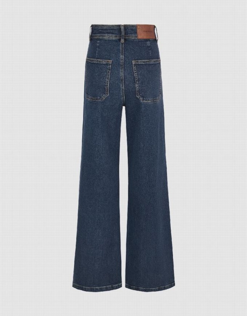 Urban Revivo Front Pocket Wide-Leg Women's Jeans Blue | HCMARVO-41