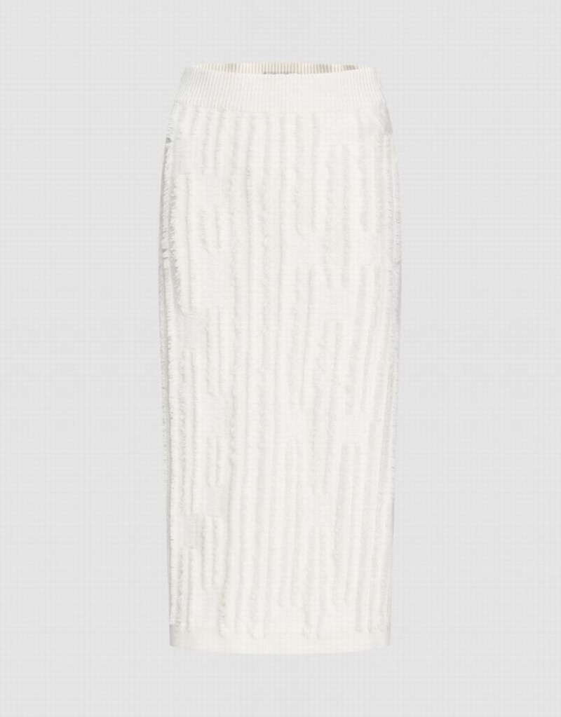 Urban Revivo Fuzzy Knit Women\'s Skirts White | PCFALJQ-30