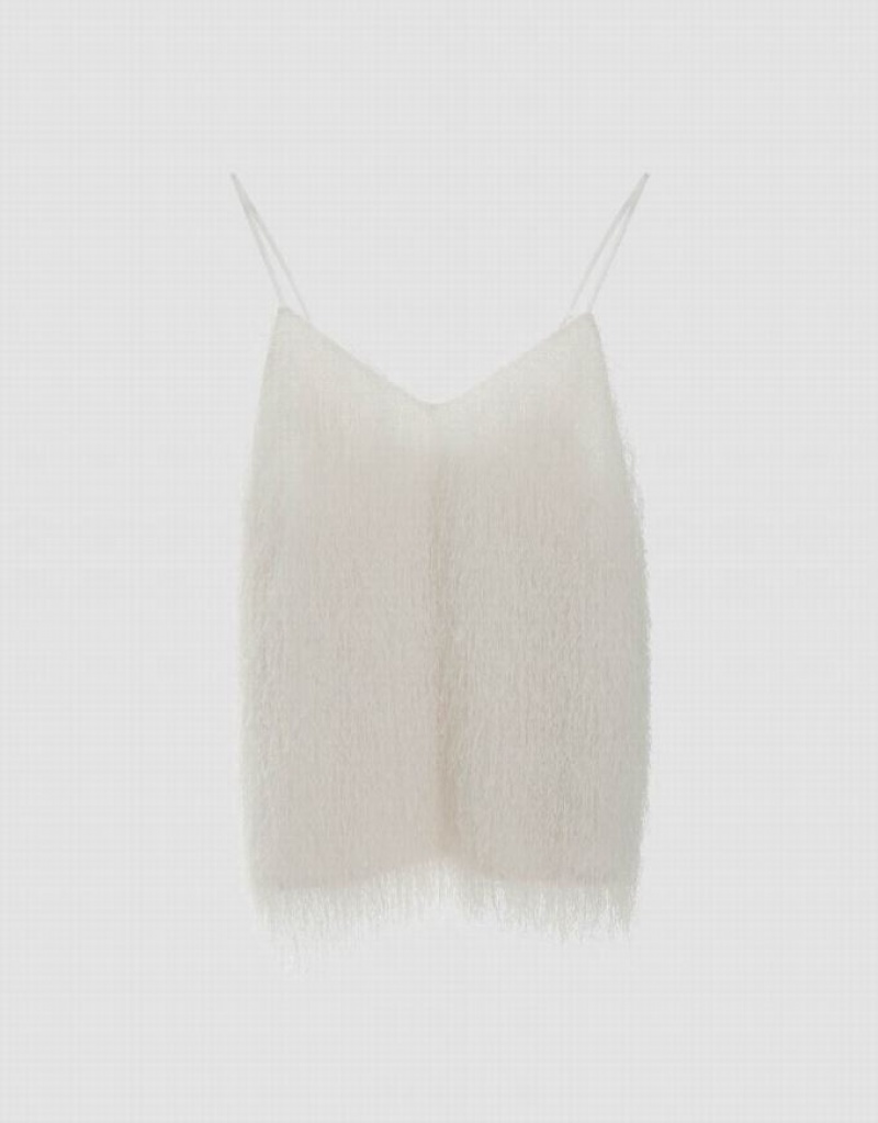 Urban Revivo Fuzzy V-Neck Women's Camisole White | XJDRYHU-10