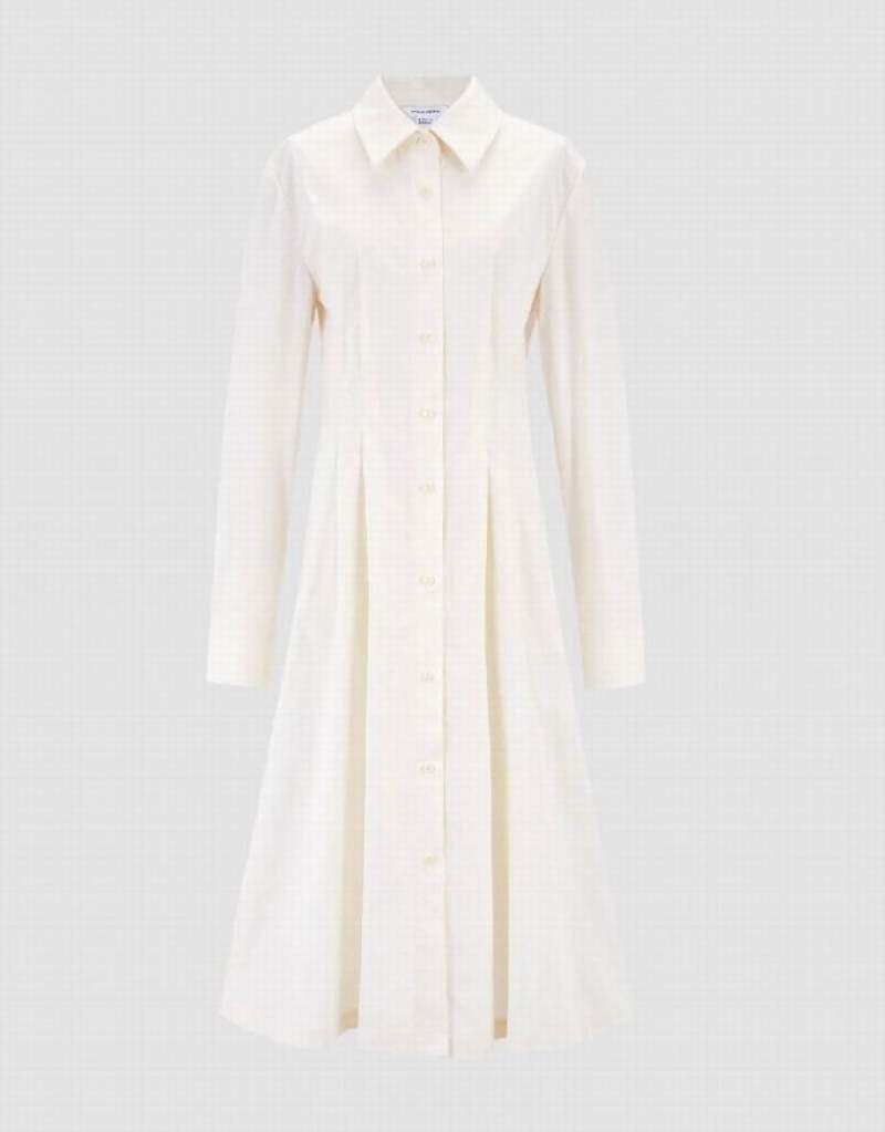 Urban Revivo Gathered Waist Cotton Women's Shirt Dress Yellow | YTHQXMV-05