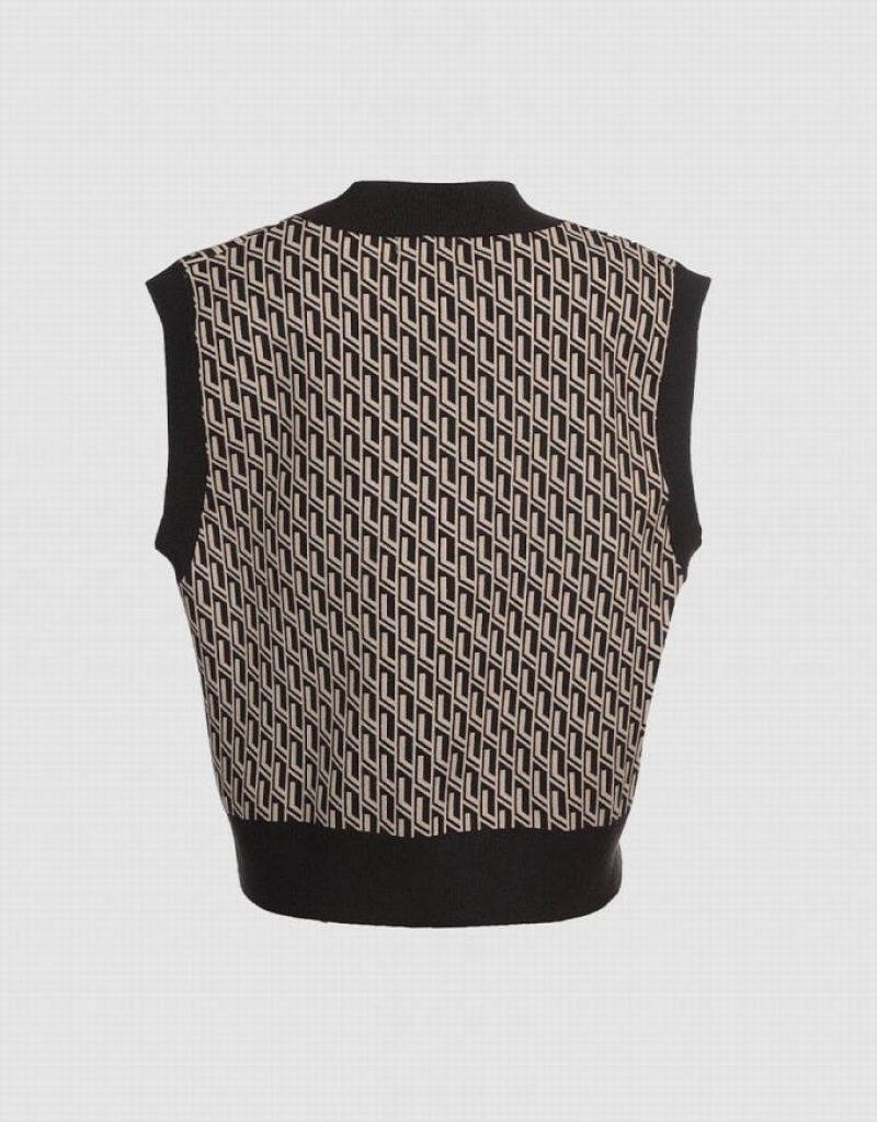 Urban Revivo Geo Jacquard V Neck Women's Sweater Vest Khaki | TEKMFYN-92