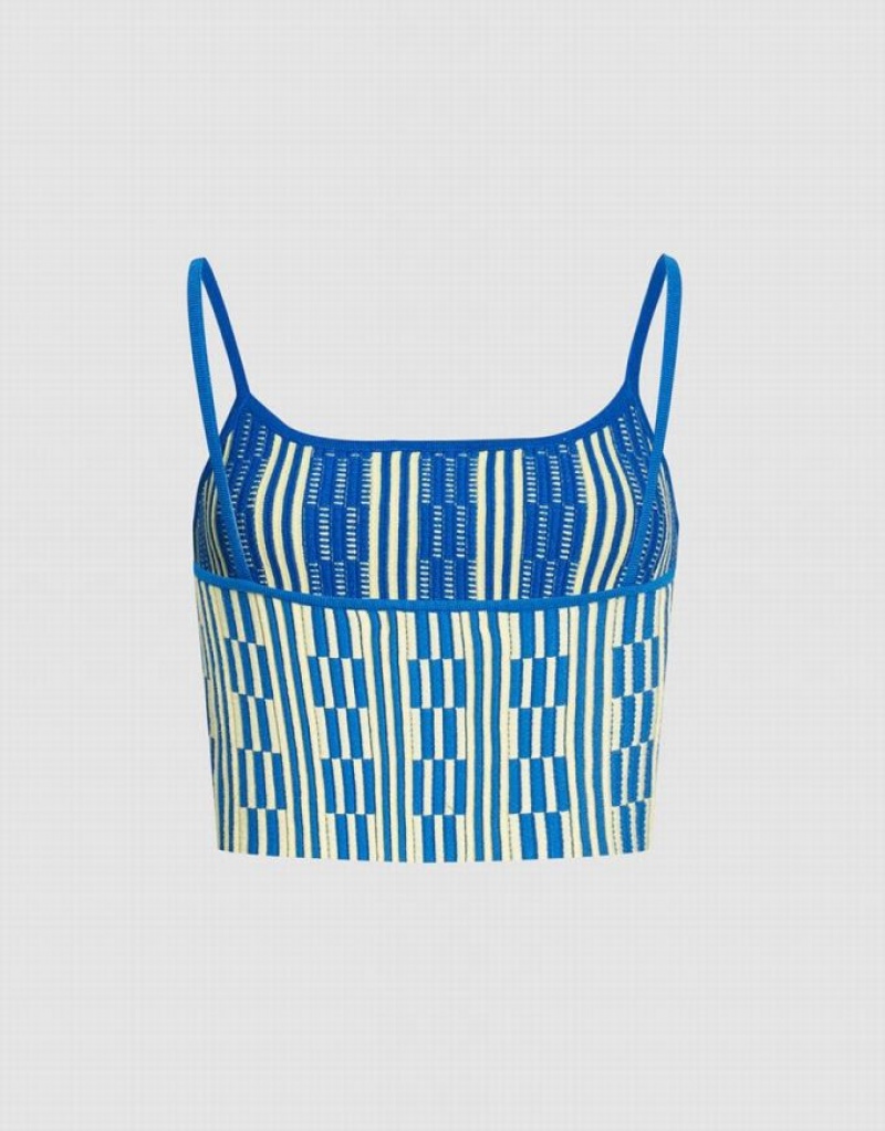 Urban Revivo Geo Pattern Knitted Women's Camisole Blue | RVLMBAP-35