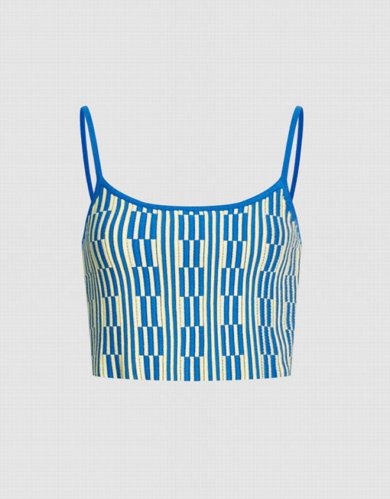 Urban Revivo Geo Pattern Knitted Women\'s Camisole Blue | RVLMBAP-35