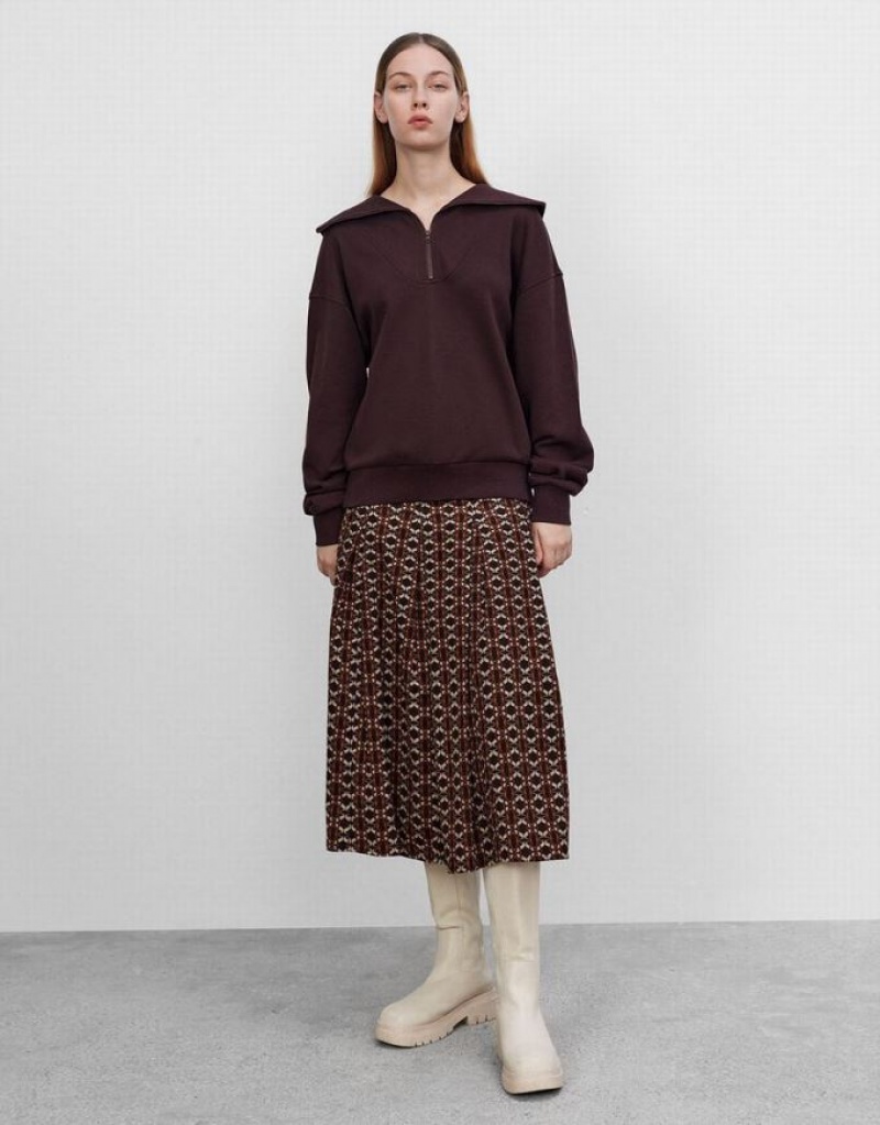 Urban Revivo Geometric Long Women's Skirts Brown | WVCEDAJ-52