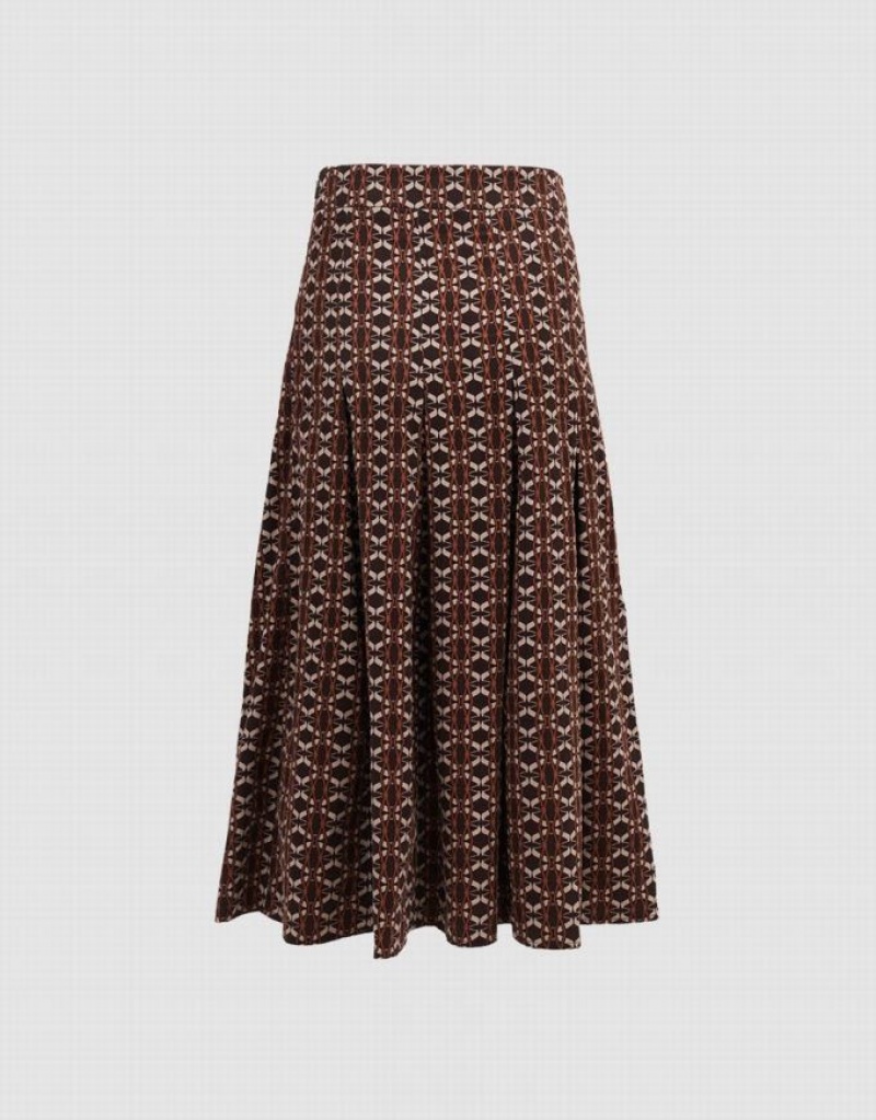 Urban Revivo Geometric Long Women's Skirts Brown | WVCEDAJ-52