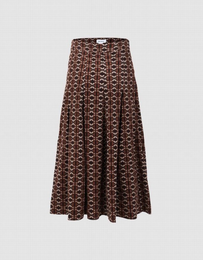 Urban Revivo Geometric Long Women\'s Skirts Brown | WVCEDAJ-52