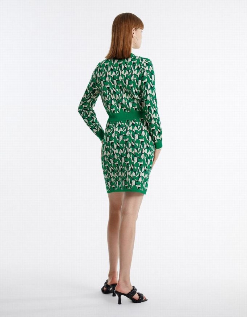 Urban Revivo Geometric Print Knitted Women's Skirts Green | JHWFQZE-54