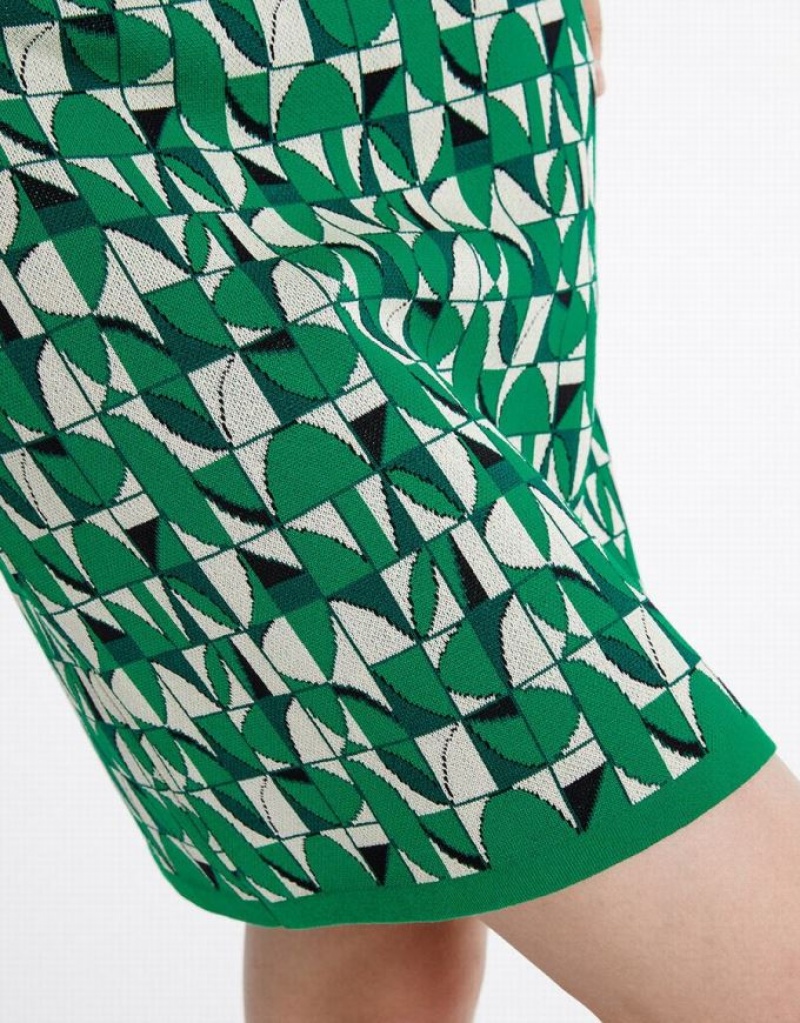 Urban Revivo Geometric Print Knitted Women's Skirts Green | JHWFQZE-54