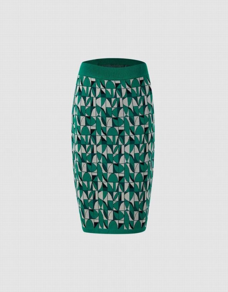 Urban Revivo Geometric Print Knitted Women\'s Skirts Green | JHWFQZE-54